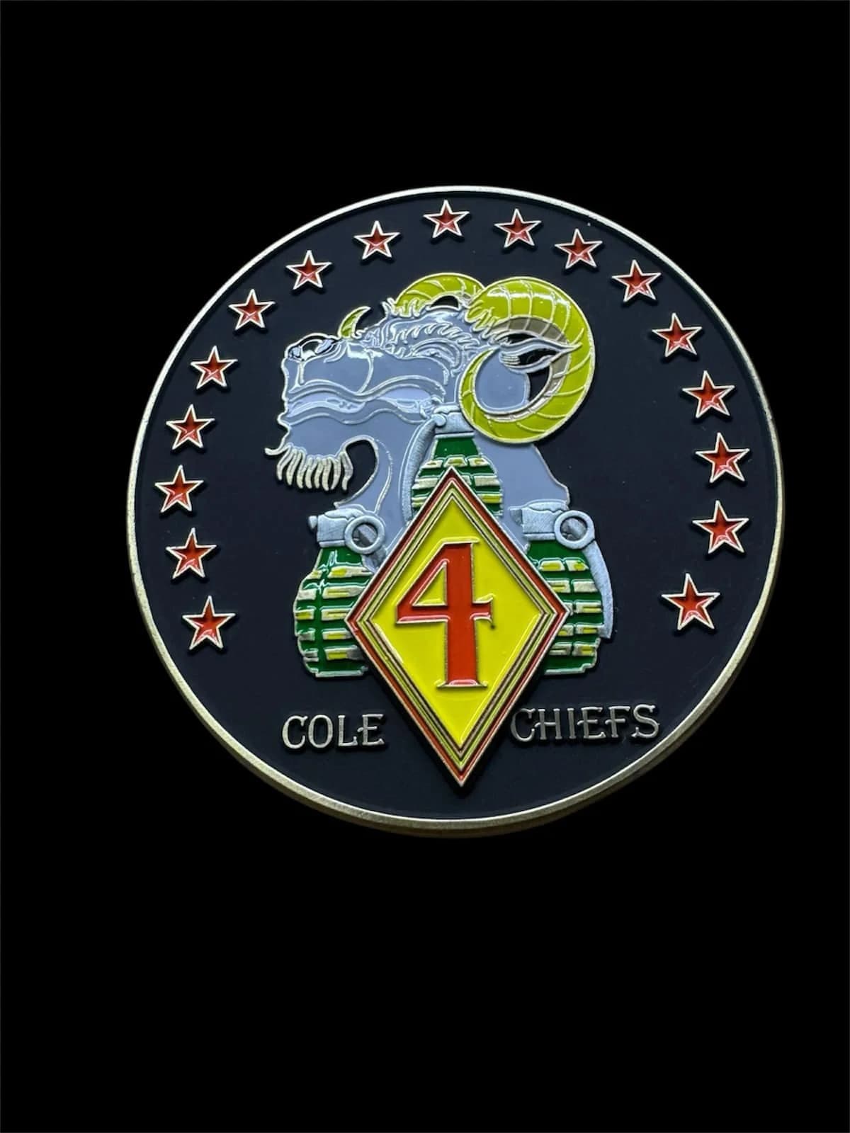 Cole Chiefs — custom challenge coin (Chiefs of the USS Cole — 4th MarDiv tie-in)